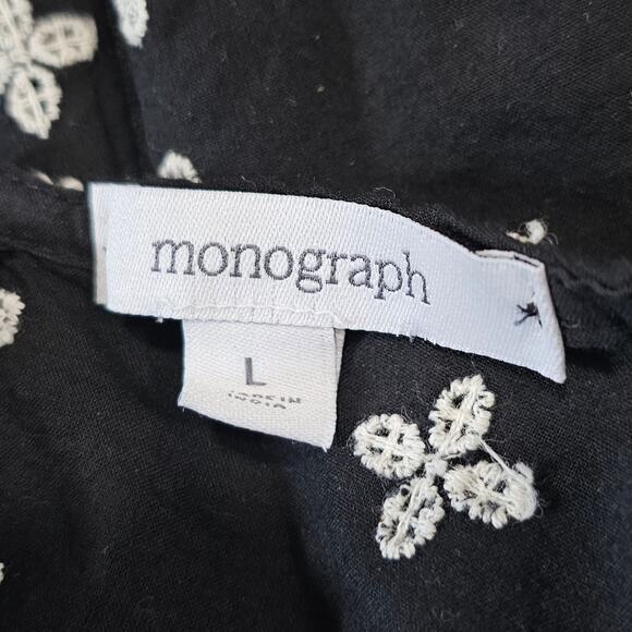 Monograph Black Creme‎ Embroidered Eyelet Crochet Scalloped Ruffle Sleeve Top L - Picture 12 of 13